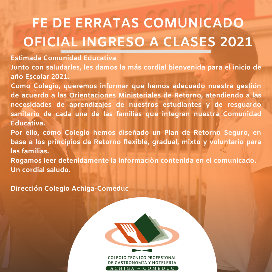 COMUNICADO N°1/ 2021 RETORNO A CLASES